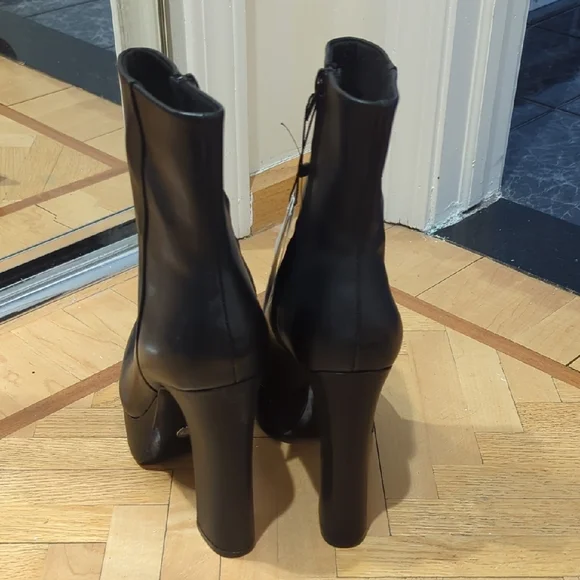 Black Platform Ankle Boots Leather